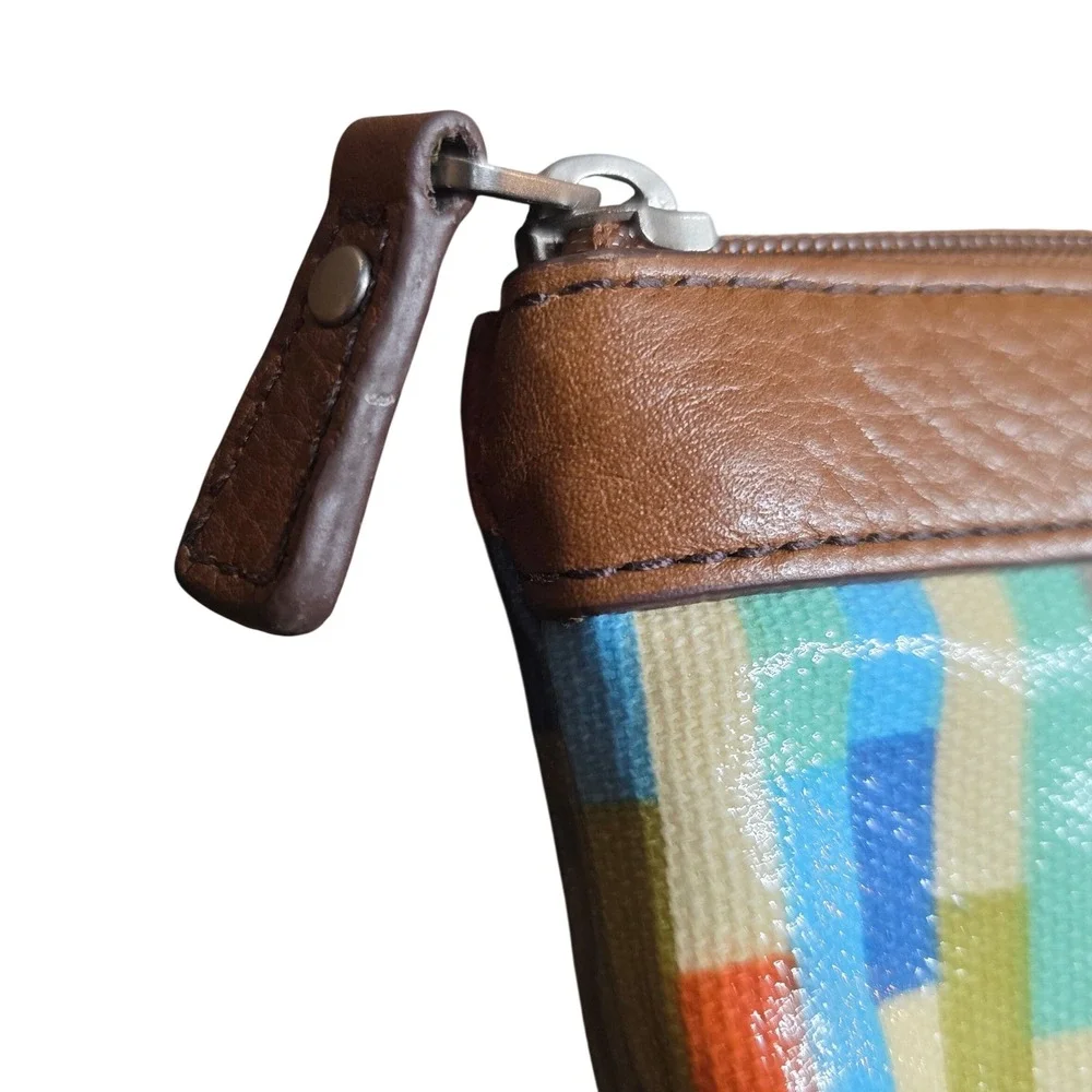 Fossil Key-Per Multi-Color Geometric Coated Canvas Pouch with Leather Trim